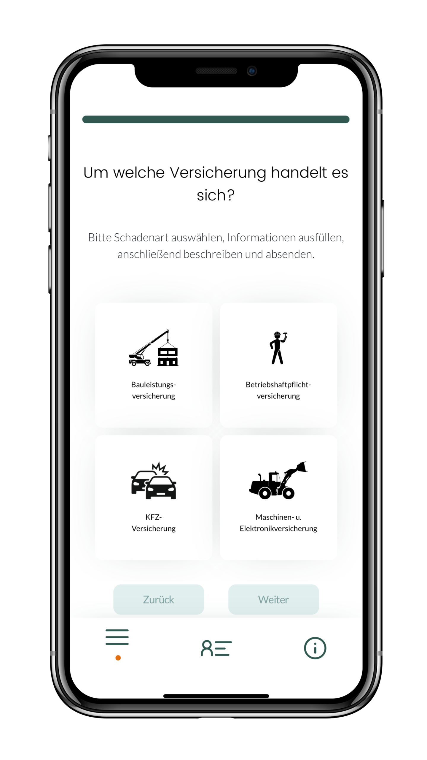 Schadenmelde-App_Startbildschirm